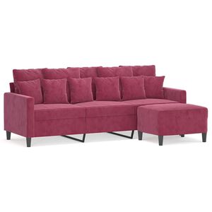 vidaXL Divano a 3 Posti con Poggiapiedi Rosso Vino 180 cm in Velluto
