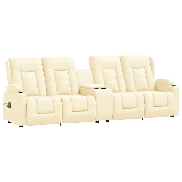 vidaXL Divano Massaggiante 4 Posti con Portabicchieri Crema Similpelle