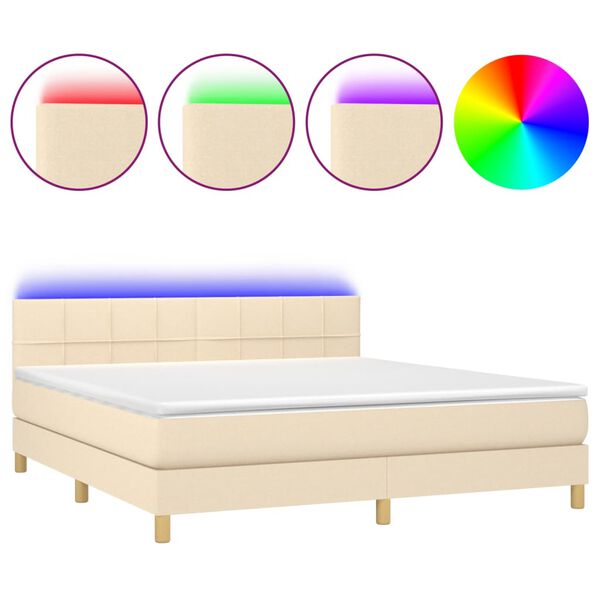 vidaXL Letto a Molle con Materasso e LED Crema 160x200 cm in Tessuto