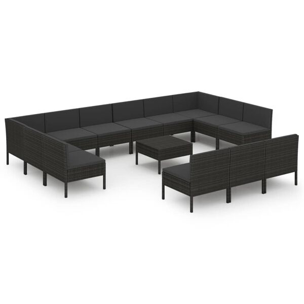 vidaXL Set Divani da Giardino 14 pz con Cuscini in Polyrattan Nero