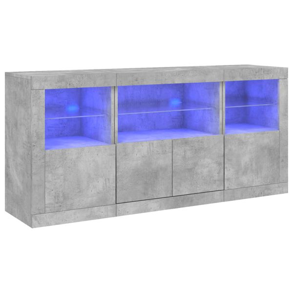 vidaXL Credenza con Luci LED Grigio Cemento 142,5x37x67 cm