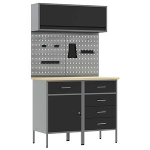vidaXL Set di mobili da lavoro con cassetto con lo scaffale 5 pcs Nero
