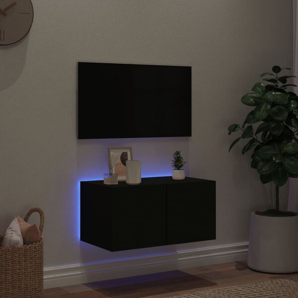 vidaXL Mobile TV a Parete con Luci LED Nero 60x35x31 cm