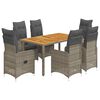 vidaXL Set Bistr&ograve; da Giardino 7 pz con Cuscini in Polyrattan Grigio