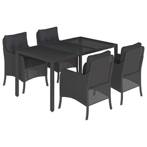 vidaXL Set da Pranzo da Giardino 5 pz Nero con Cuscini in Polyrattan