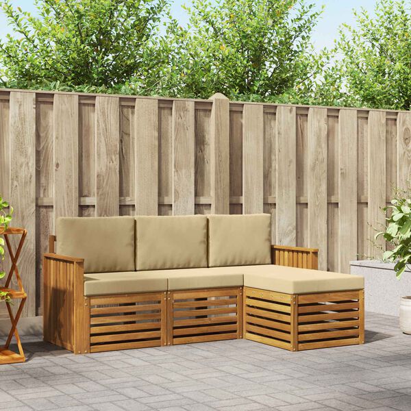 vidaXL Set di divani da esterno con cuscino 4 pcs Naturale e Beige