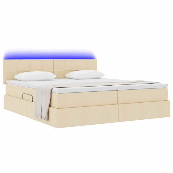 vidaXL Letto con luci a strisce a LED Crema 180 x 200 cm Tessuto