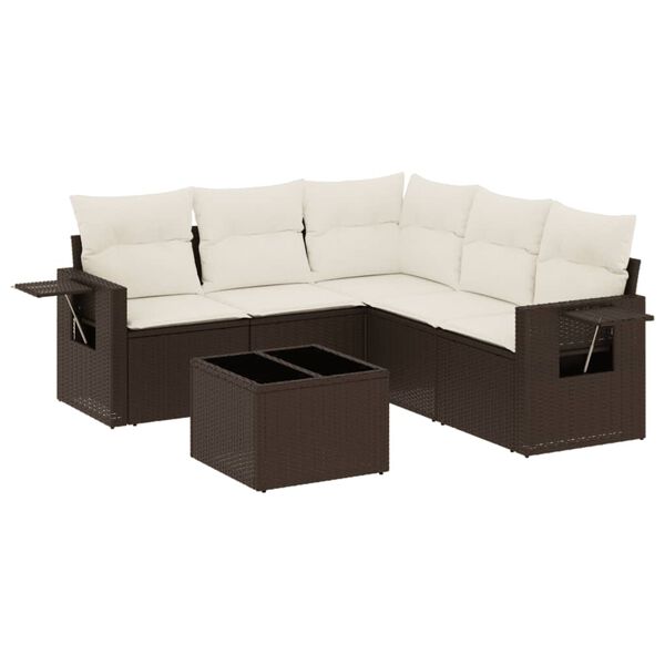vidaXL Set Divano da Giardino 6 pz con Cuscini Marrone in Polyrattan
