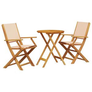 vidaXL Set da Bistrot 3pz Beige in Tessuto e Legno Massello