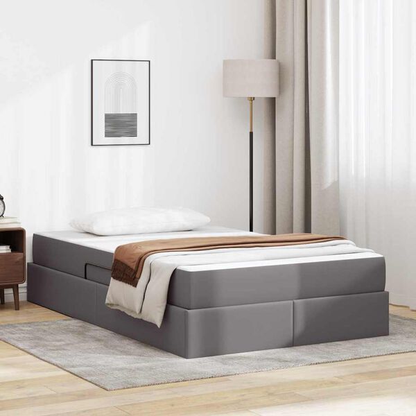 vidaXL Letto con contenitore e materasso 2 pcs Grigio Pelle