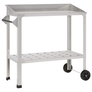 vidaXL Tavolo da Vaso con Ruote 96 x 50 x 89 cm Acciaio Inox Argento