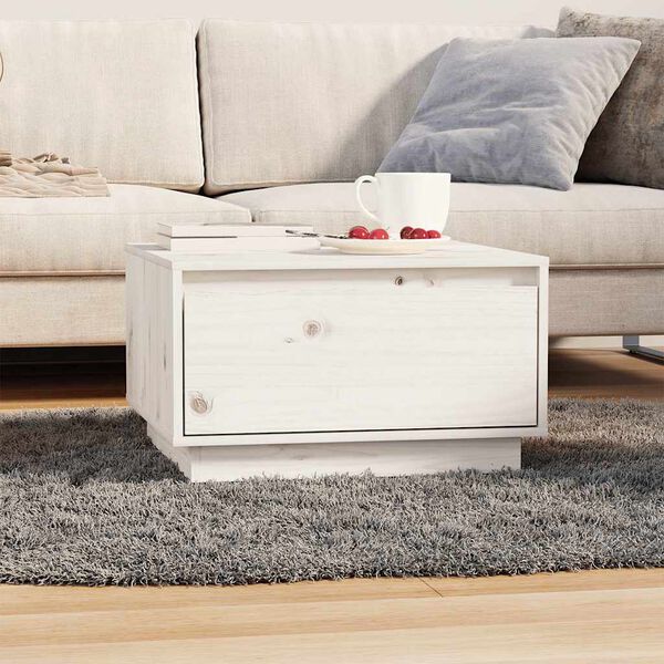 vidaXL Tavolino da Salotto Bianco 55x56x32 cm Legno Massello di Pino
