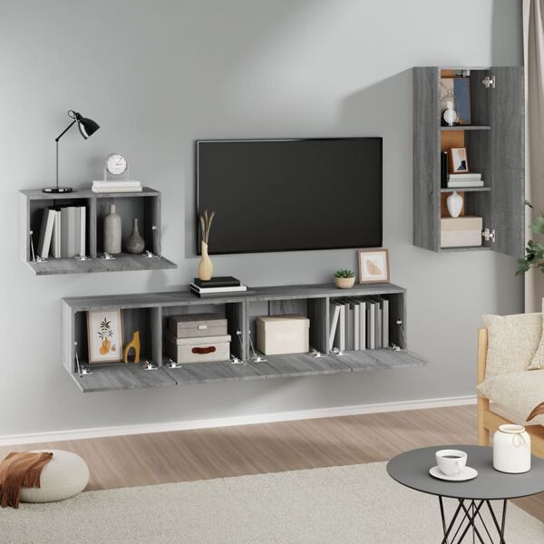 vidaXL Set di Mobili Porta TV 4 pz Grigio Sonoma in Legno Multistrato