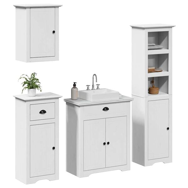 vidaXL Set Mobili da Bagno 4 pz BODO Bianco in Legno Massello di Pino