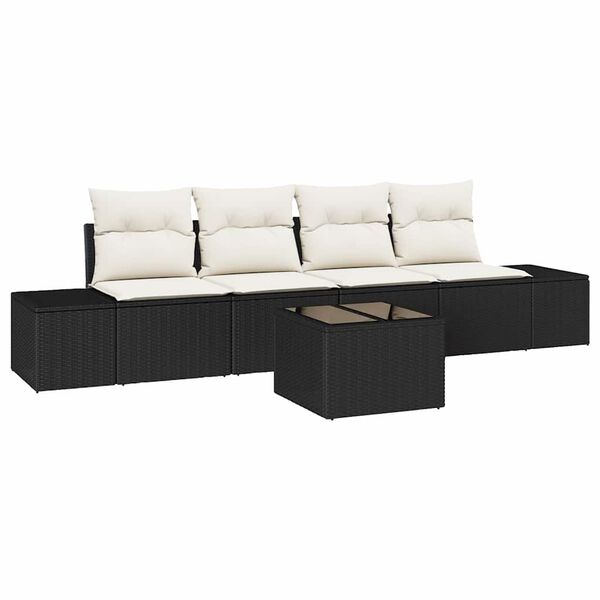 vidaXL Set di divani con cuscino 5 pcs Nero e Crema polyrattan