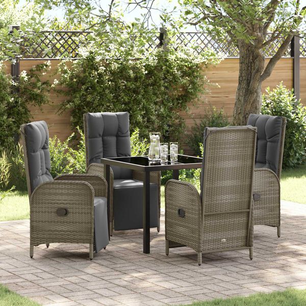 vidaXL Set da Pranzo per Giardino con cuscino 5 pcs Grigio polyrattan