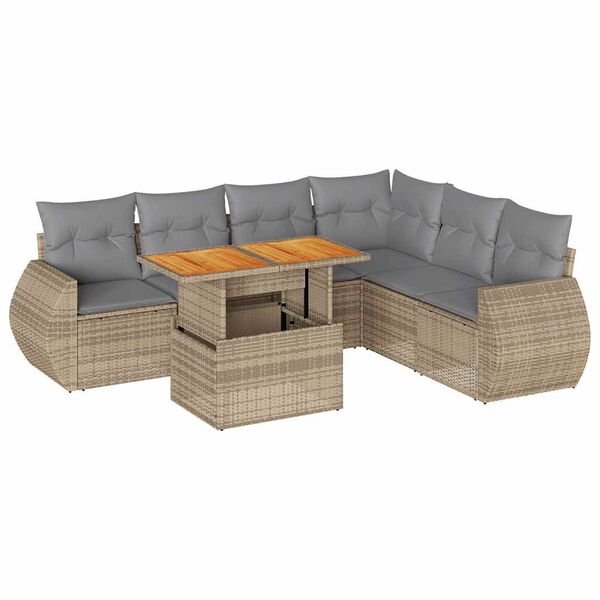 vidaXL Set Divani da Giardino 7 pz con Cuscini Beige in Polyrattan