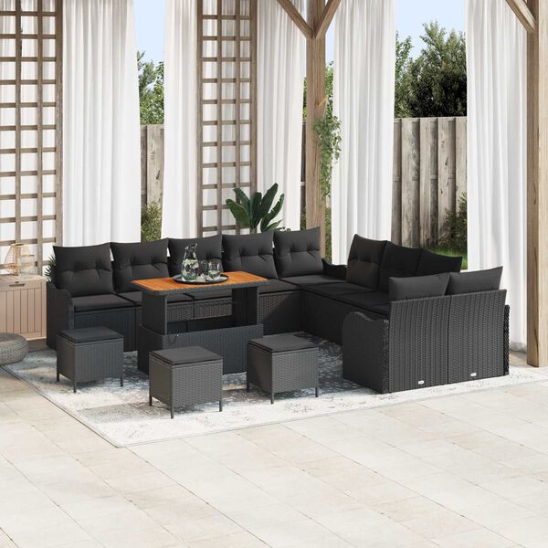 vidaXL Set Divano da Giardino 14 pcs Nero polyrattan