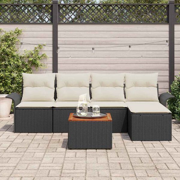 vidaXL Set Divano da Giardino 6 pcs Nero e Crema polyrattan