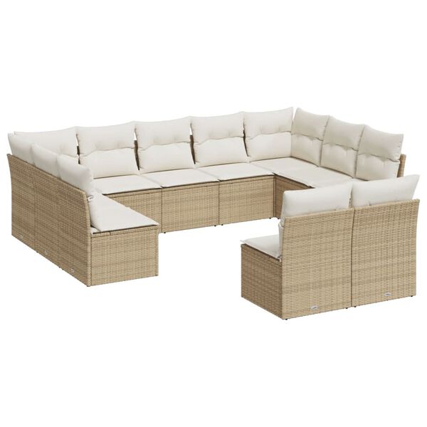 vidaXL Set Divani da Giardino 11 pz con Cuscini Beige in Polyrattan
