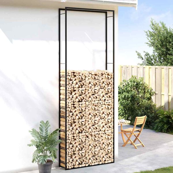 vidaXL Portalegna Nero Opaco 110x28x312 cm in Acciaio