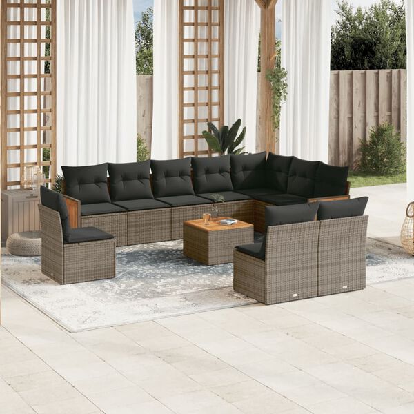 vidaXL Set Divani da Giardino 11 pz con Cuscini in Polyrattan Grigio