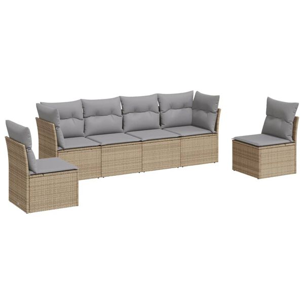 vidaXL Set Divano da Giardino 6 pz con Cuscini Beige in Polyrattan