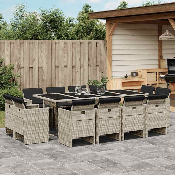 vidaXL Set da Pranzo da Giardino 13pz con Cuscini Grigio in Polyrattan