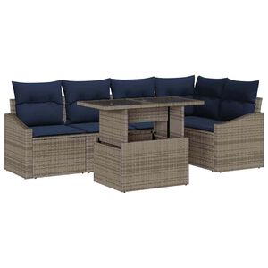 vidaXL Set Divano da Giardino con cuscino 6 pcs Grigio e Blu Navy