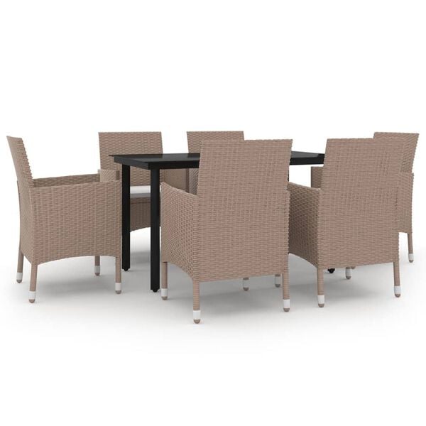 vidaXL Set da Pranzo da Giardino 7 pz e Cuscini in Polyrattan e Vetro