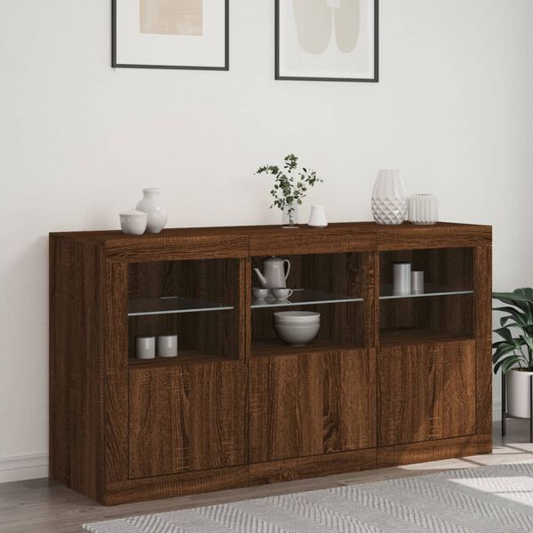 vidaXL Credenza con Luci LED Rovere Marrone 123x37x67 cm