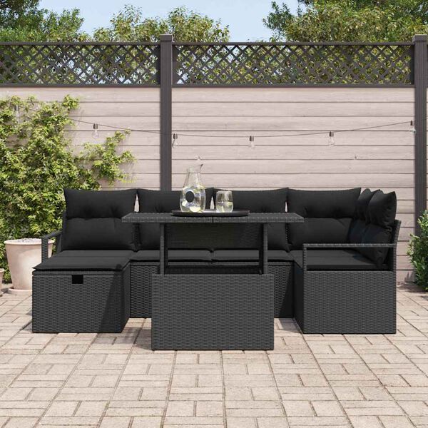 vidaXL Set Divano da Giardino con cuscino 7 pcs Nero Poly Rattan