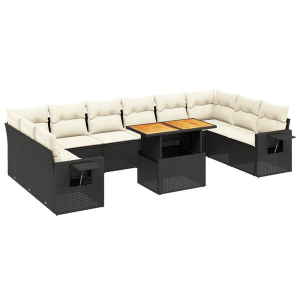 vidaXL Set Divani da Giardino 11 pz con Cuscini in Polyrattan Nero