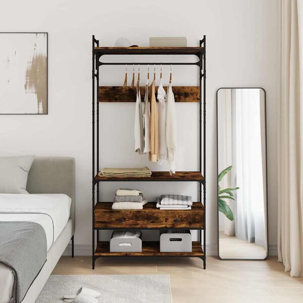 vidaXL Armadio Cassetti Rovere Fumo 89x39x184,5 cm Legno Multistrato