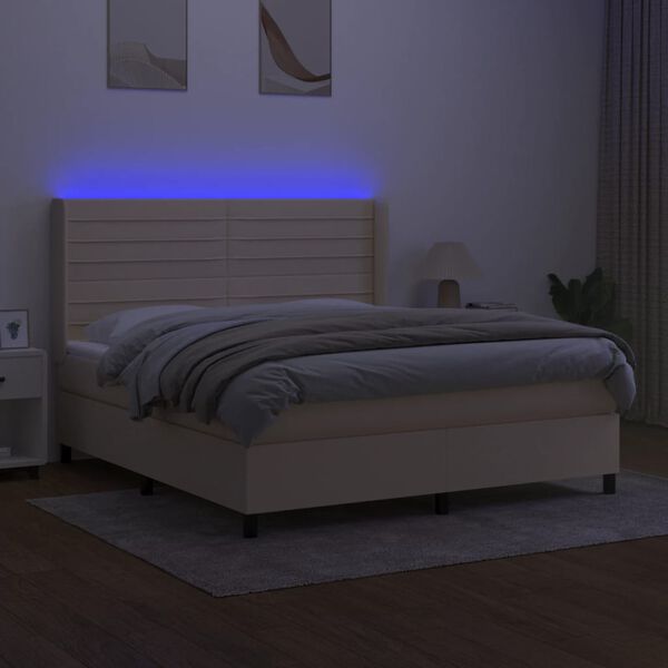 vidaXL Letto a Molle con Materasso e LED Crema 160x200 cm in Tessuto