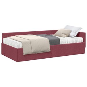 vidaXL Struttura Letto Angolare con Materasso 2 pcs Rosso Tessuto