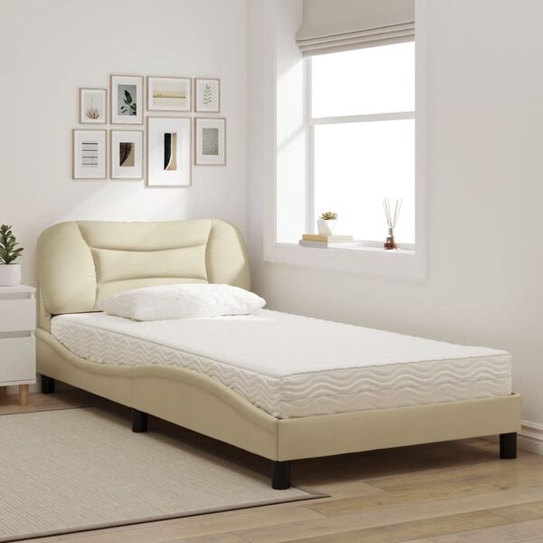 vidaXL Letto con Materasso Hvar Crema 100x200 cm in Tessuto