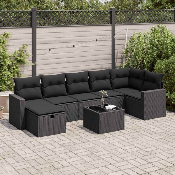 vidaXL Set Divani da Giardino con Cuscini 8 pz Nero in Polyrattan
