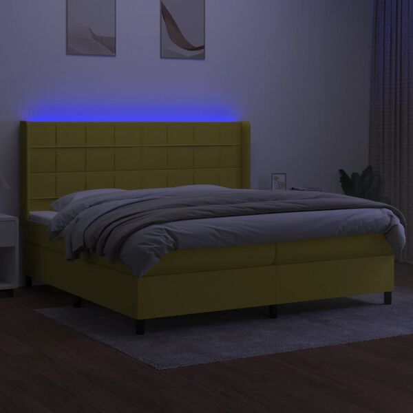 vidaXL Letto a Molle Materasso e LED Verde 200x200cm in Tessuto