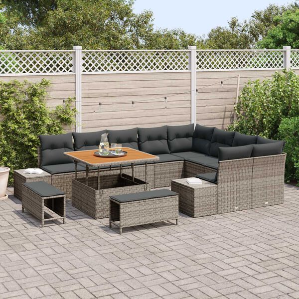 vidaXL Set Divano da Giardino con cuscino 12 pcs Grigio Poly Rattan