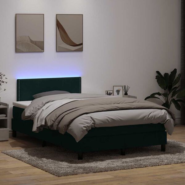 vidaXL Letto a Molle con Materasso e LED Verde Scuro 120x210 cm Velluto