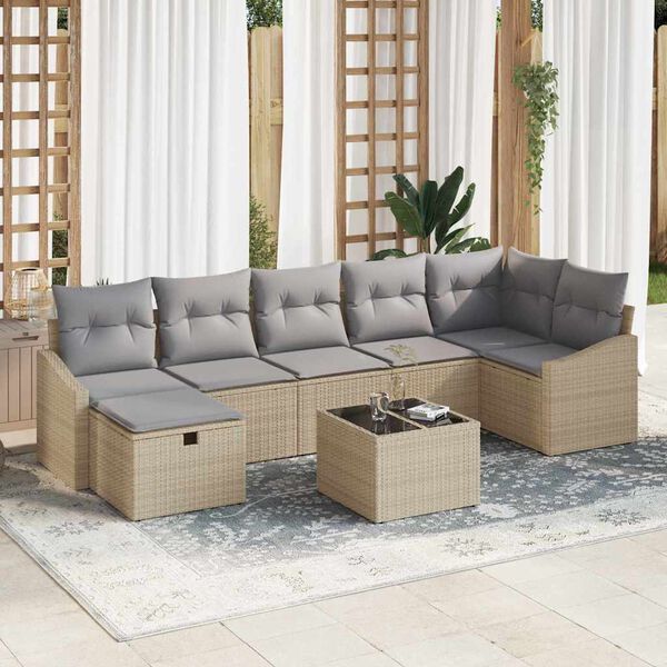 vidaXL Set di divani con cuscino con archiviazione Beige polyrattan