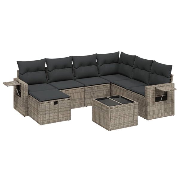 vidaXL Set Divano da Giardino 8 pz con Cuscini Grigio in Polyrattan