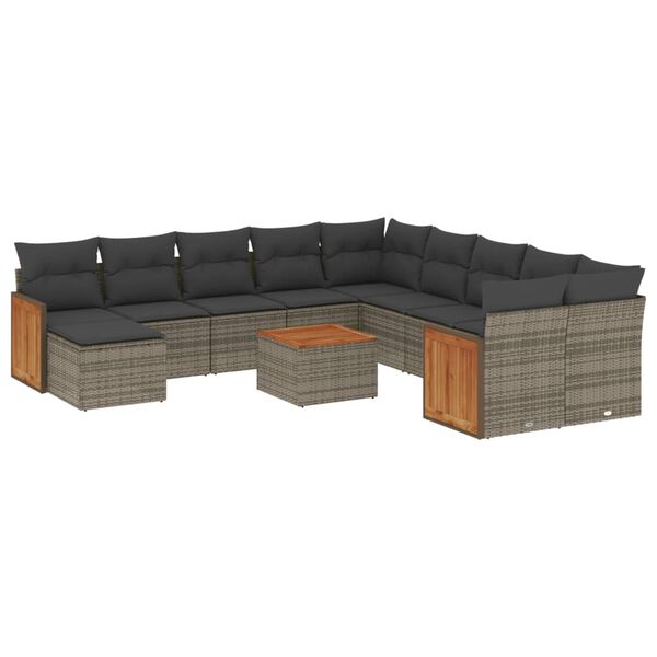 vidaXL Set Divani da Giardino 12 pz con Cuscini Grigio in Polyrattan