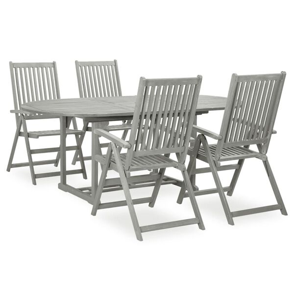 vidaXL Set da pranzo da giardino 5 pz (150-200)x100 cm in legno massello di acacia grigio