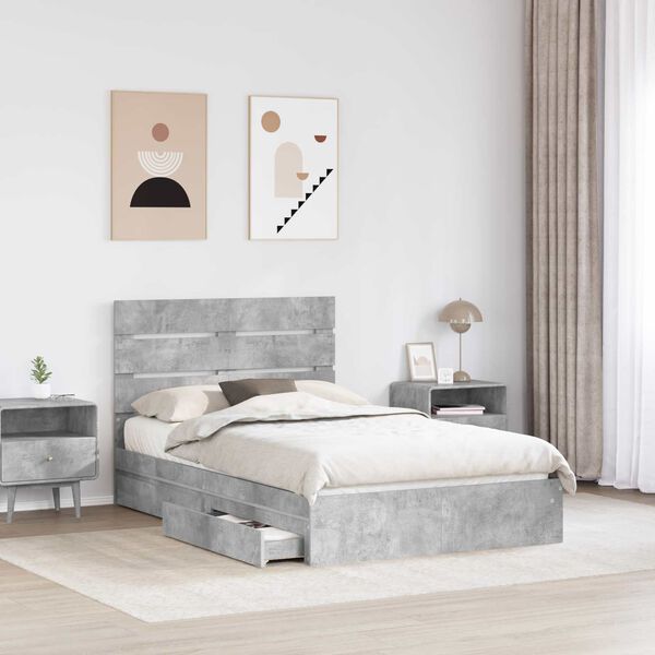 vidaXL Letto con Contenitore con testiera Grigio cemento 135 x 190 cm