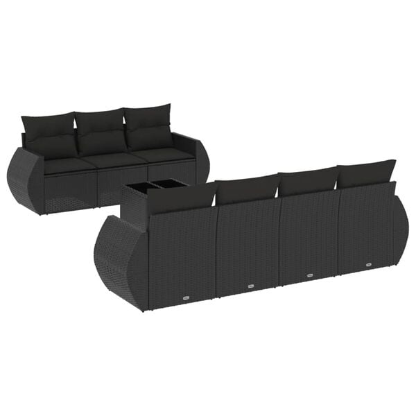 vidaXL Set Divani da Giardino con Cuscini 8 pz Nero in Polyrattan