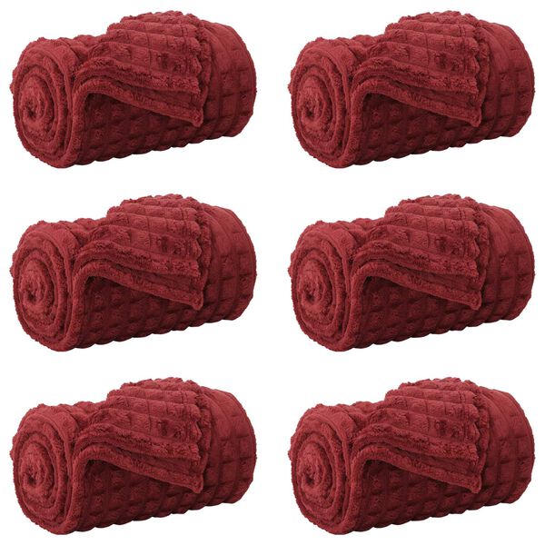 vidaXL Coperte da Pile 6 pcs Rosso Bordeaux 150 x 130 cm Panno