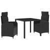 vidaXL Set da pranzo per esterni 3 pz Nero polyrattan