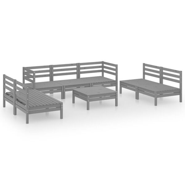 vidaXL Set Divani da Giardino 8 pz Grigio in Legno Massello di Pino